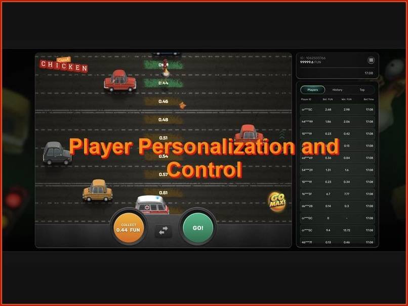 Opções de personalização e controlo no Chicken Crash