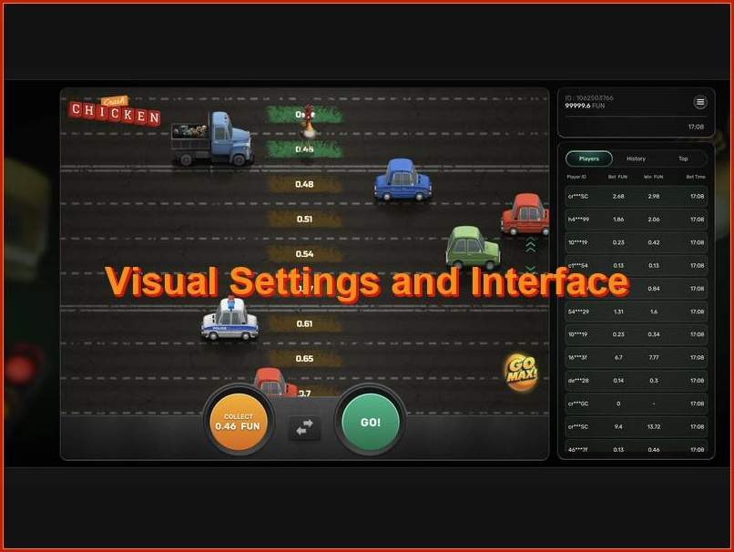 Design e elementos da interface do jogo Chicken Crash