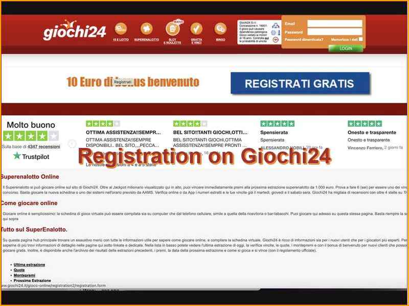 Processus d'inscription et de vérification sur Giochi24