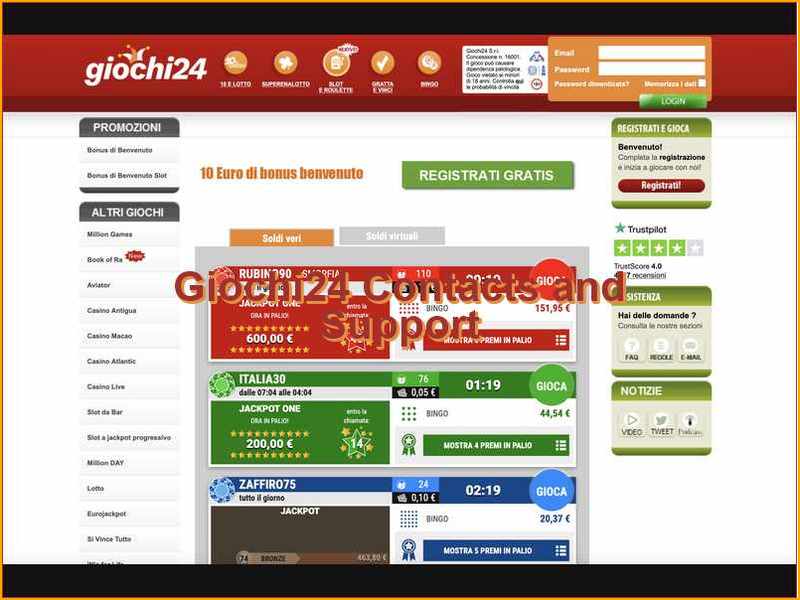 Moyens de contact et horaires d'ouverture du service d'assistance de Giochi24