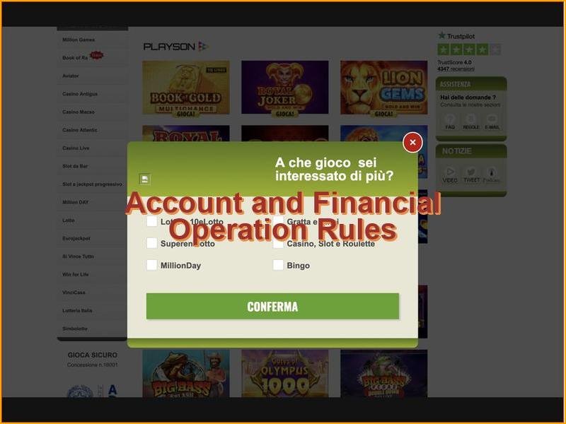 Règles relatives à la gestion du compte et aux transactions sur Giochi24