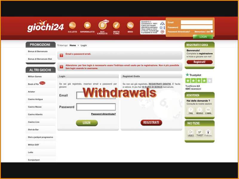 Procédure et délais de retrait sur Giochi24